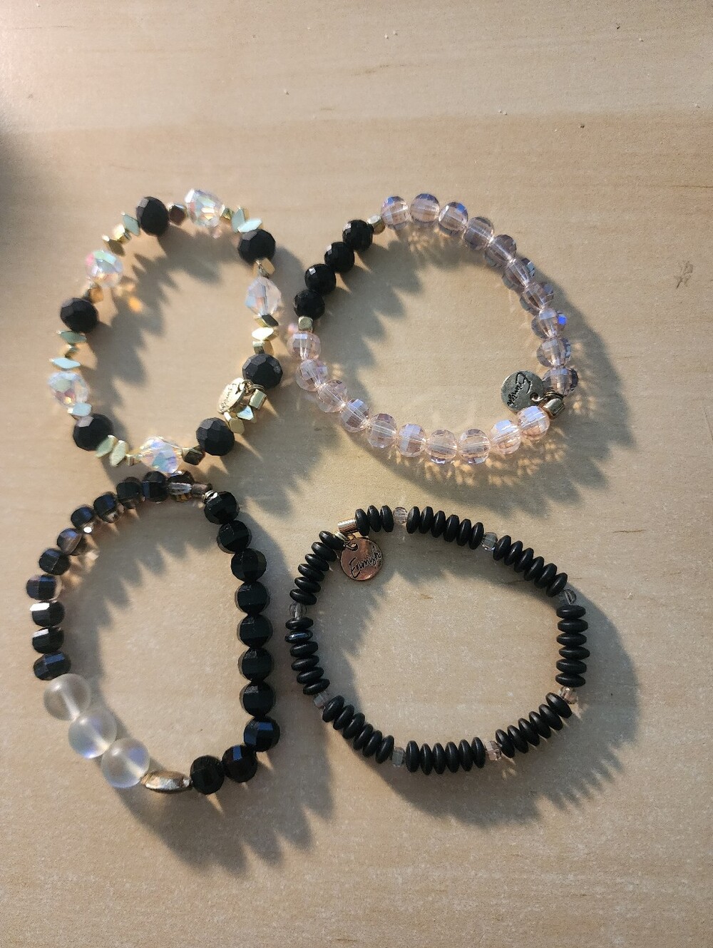Erimish Crystal & Onyx Stretch Bracelet Set - Pink, Black, Clear
